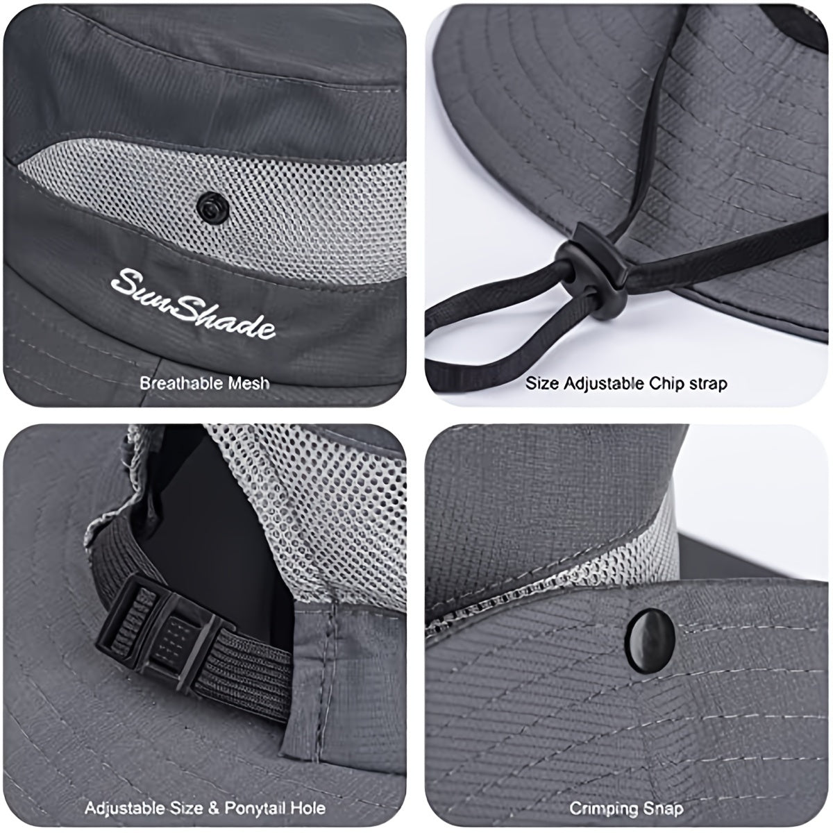 UV Protection Fishing Bucket Hat with Cooling Mesh and Ponytail Opening