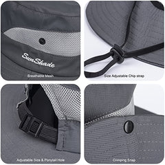 UV Protection Fishing Bucket Hat with Cooling Mesh and Ponytail Opening