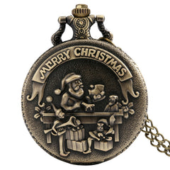Bronze Santa Claus Merry Christmas Theme Quartz Pocket Watch