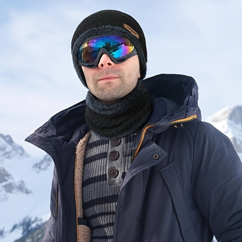 Winter Warm Beanie Hat Scarf Set Fleece Lined Cap Neck Cover