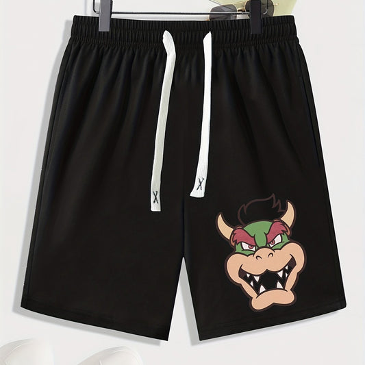 Cartoon Bull Print Men's Loose Drawstring Shorts