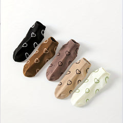 5 Pairs Heart Short & Crew Socks Women's Stockings