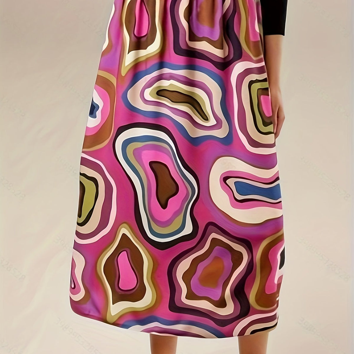  Allover Print Elastic Waist High Rise Skirt