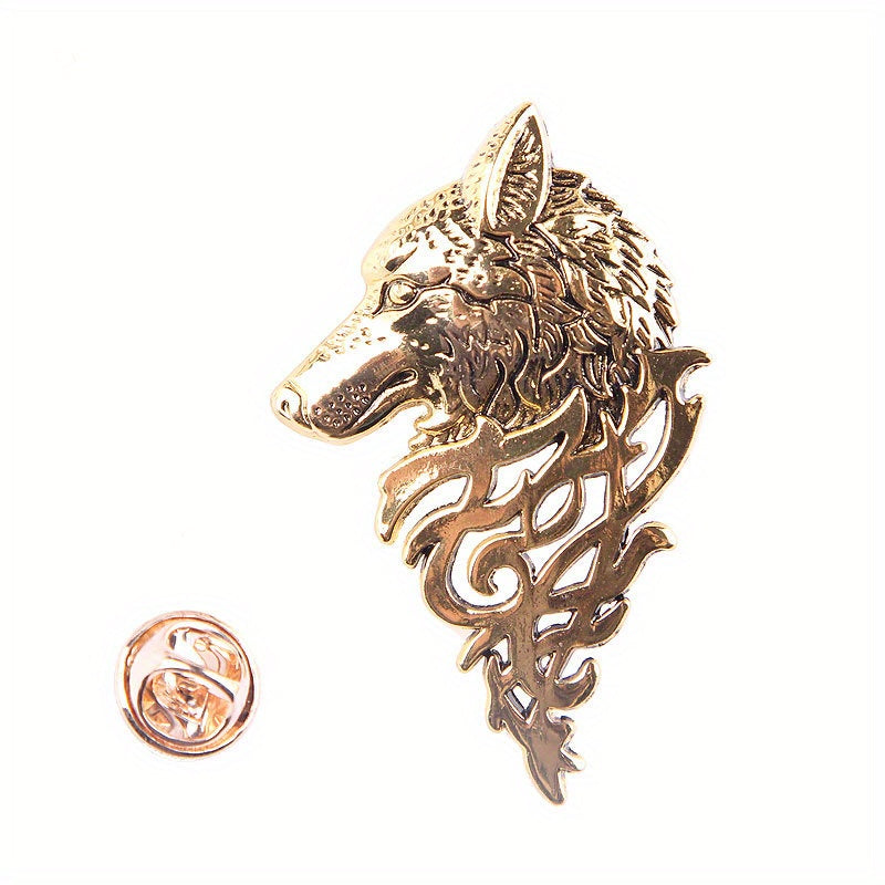 Vintage Wolf Head Brooch Jewelry Unisex Animal Suit Collar Pin