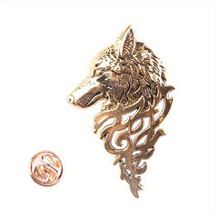 Vintage Wolf Head Brooch Jewelry Unisex Animal Suit Collar Pin