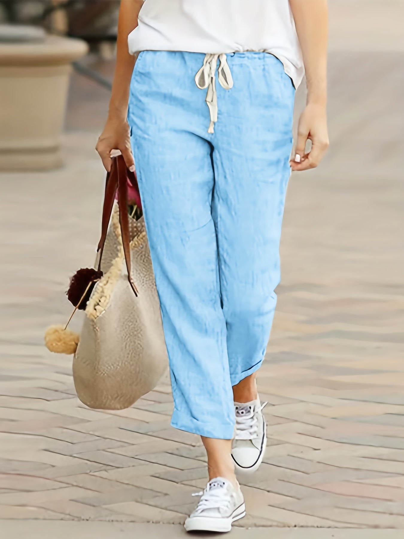 Women's Plus Solid Drawstring Elastic Waist Soft Harem Pants
