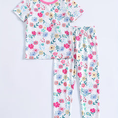 Girl's 2pcs Floral Print Pajama Set Short Sleeve Top & Pants