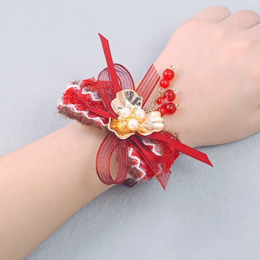 Red Bridal Wrist Wreath Bracelet Bridesmaids Beads Wedding Dress Accessories