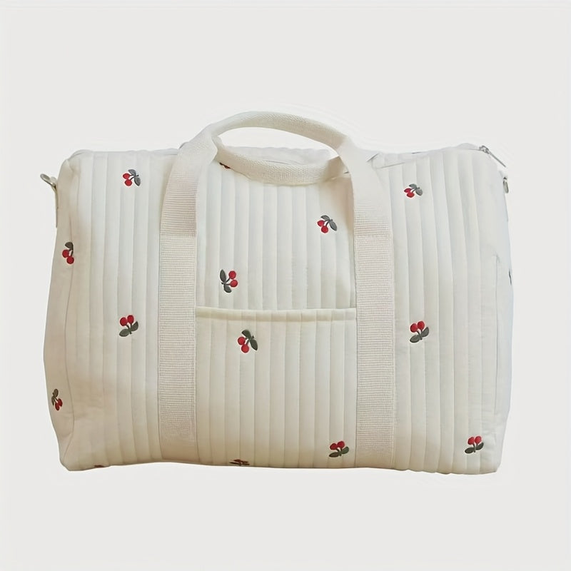 Quilted Diaper Bag with Bear Embroidery Lightweight Travel Tote & Handbag