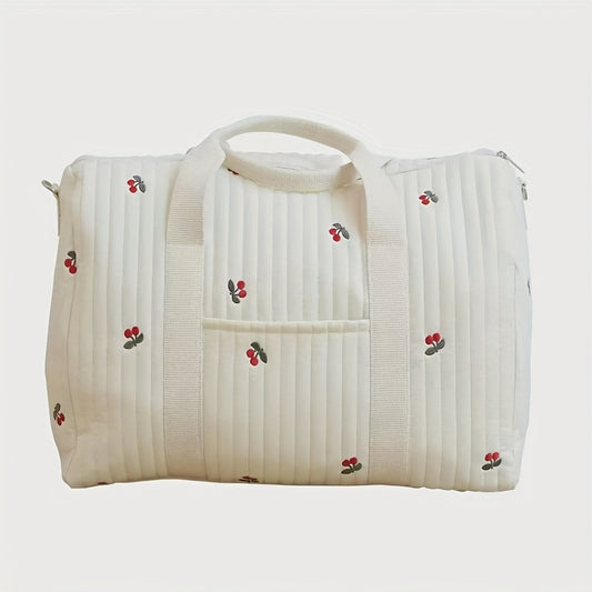 Quilted Diaper Bag with Bear Embroidery Lightweight Travel Tote & Handbag