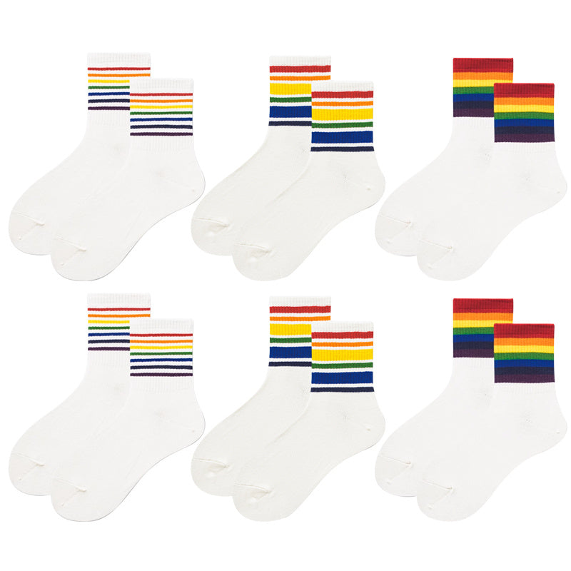 Girls Kids Rainbow Socks Striped Breathable Sports Socks for Spring Summer