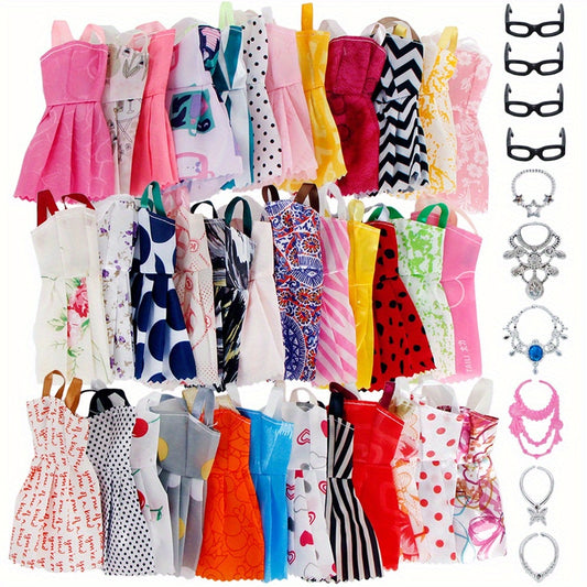 20pcs Mixed Mini Dress Necklaces Glasses Doll Accessories NO DOLL