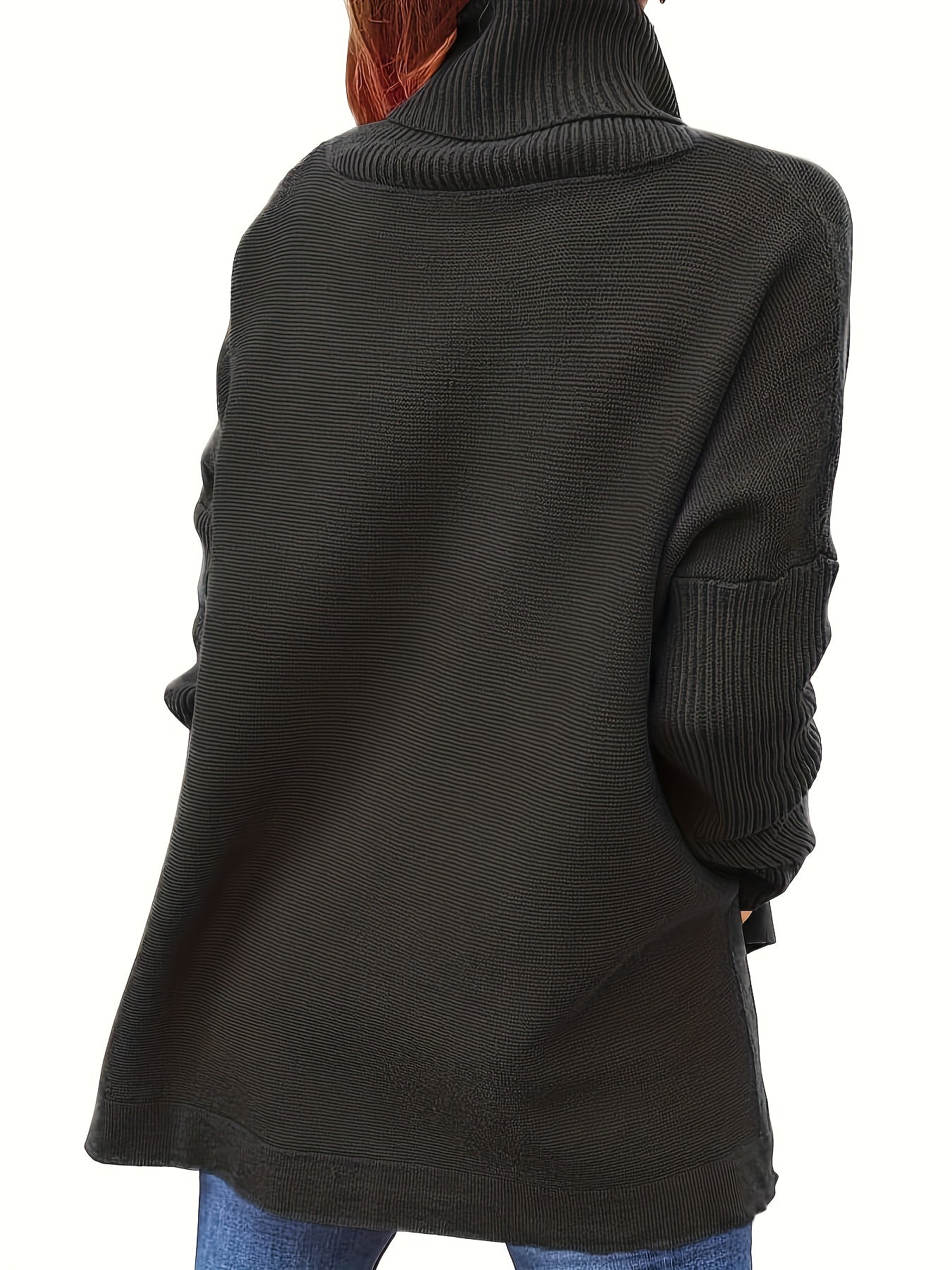 Solid Batwing Sleeve High Neck Sweater