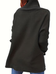  Solid Batwing Sleeve High Neck Sweater