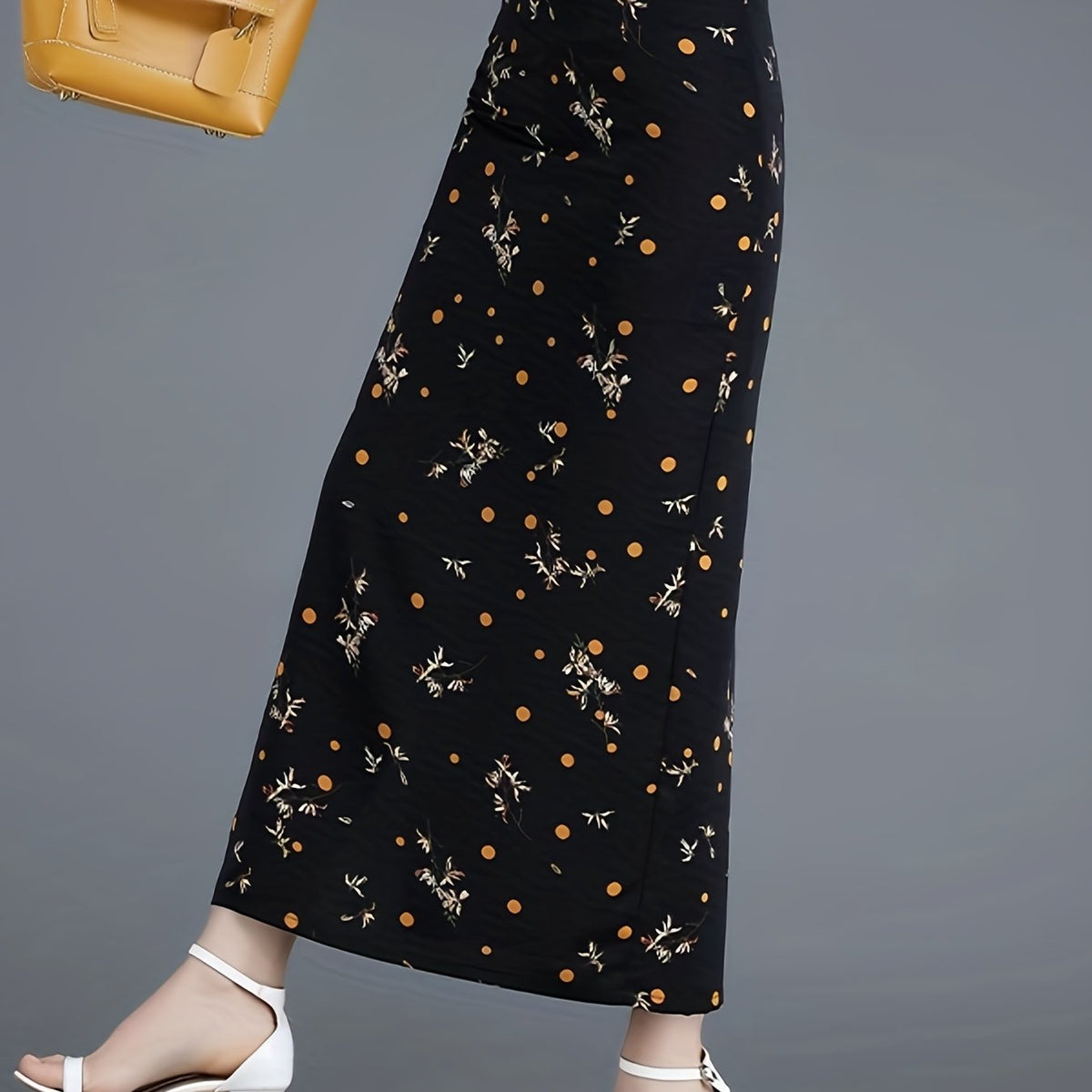 Graphic Print Split Skirt Bodycon High Waist Skirt