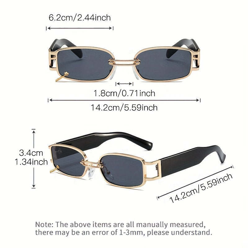 Y2K Rectangle Frame Sunglasses Metal Ring Decor Glasses Vacation UV400