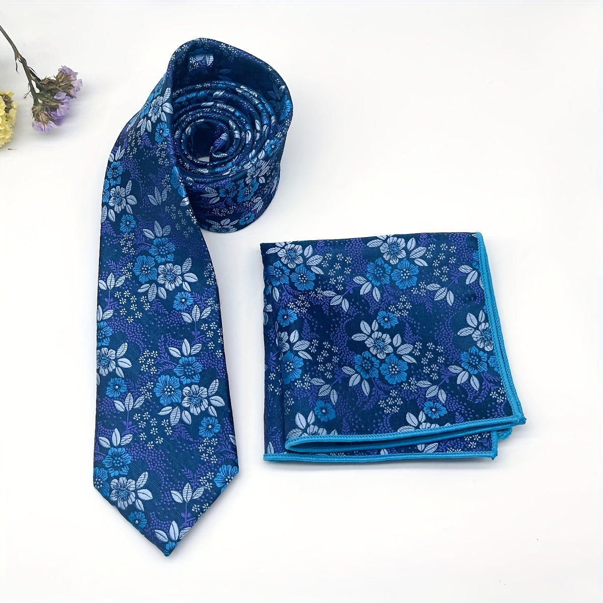 Men's Flower Print Tie & Pocket Towel Set Business Wedding Daily Accessories