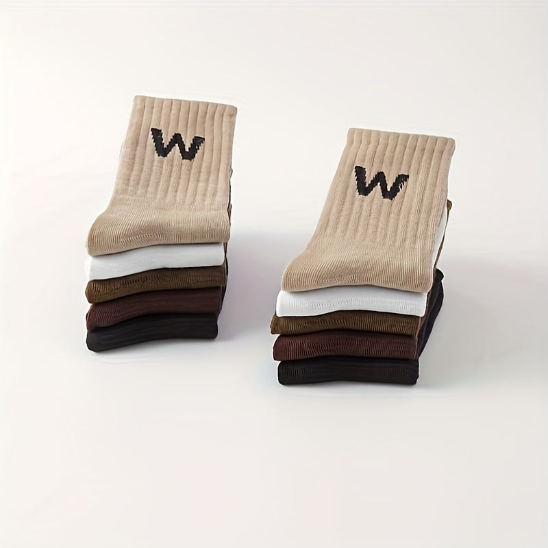 10 Pairs Letter Print Socks Comfy & Breathable Mid Tube Socks