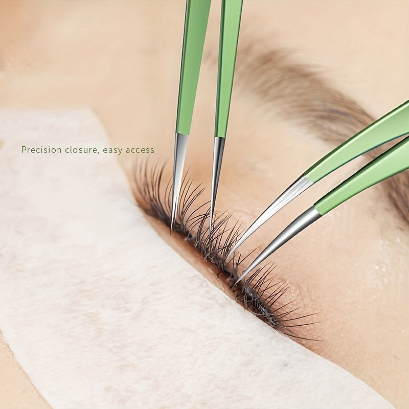 3pcs Pro Eyelash Extension Tweezers Set in Metal Case - Curved & Volume Lashes