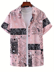 Men's Paisley Shirt Casual Lapel Button Up for Summer