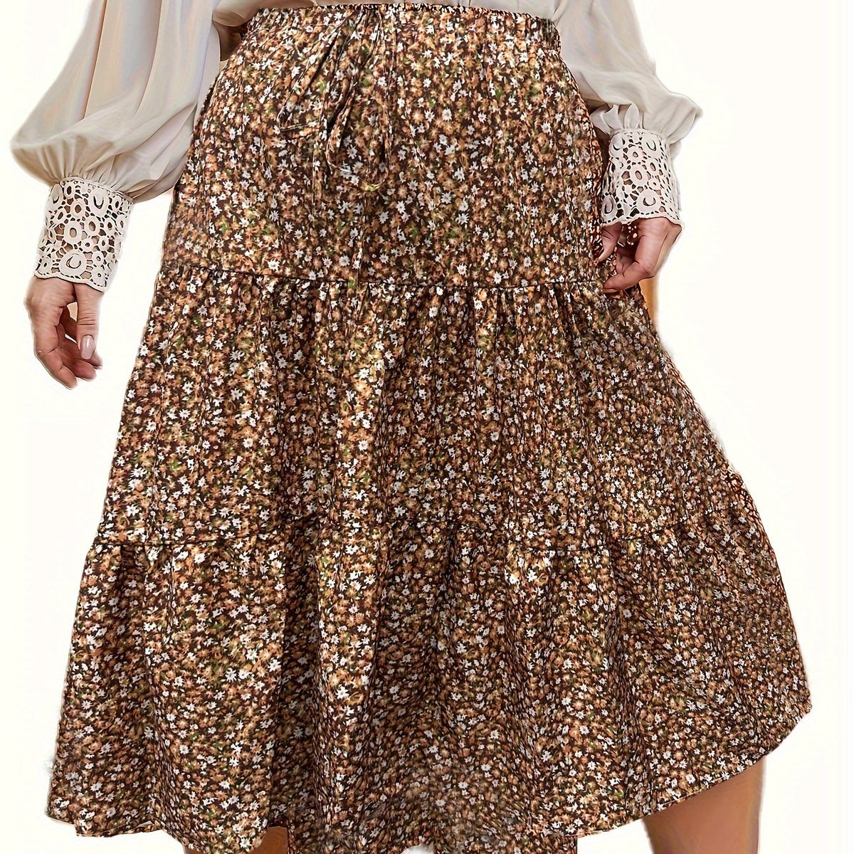  Boho Skirt Women's Plus Allover Ditsy Print Midi Smock Skirt