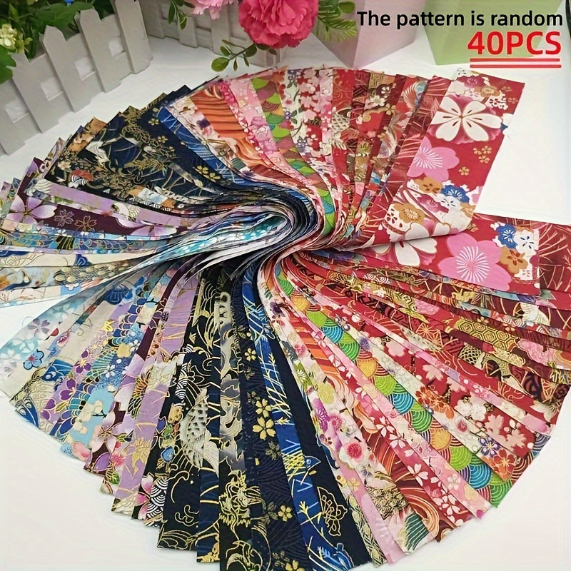 40pcs Vibrant Japanese Kimono Fabric Strips Floral Geometric Patterns DIY Crafts