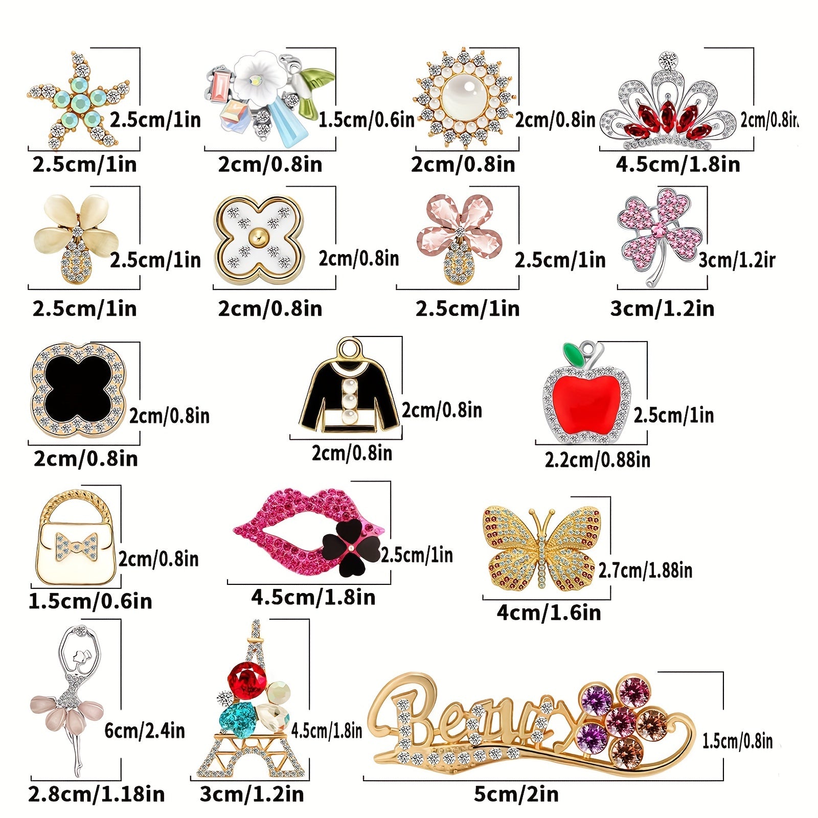 23PCS Rhinestone Flower Butterfly Shoe Charms For Clogs Sandals DIY Accessories