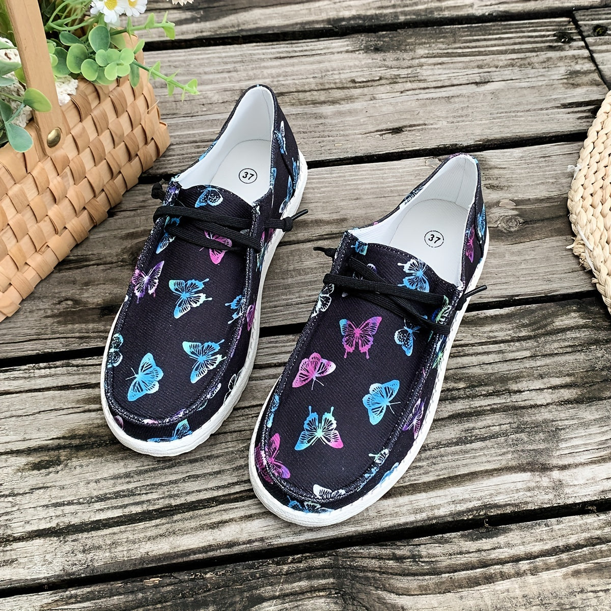 Women's Butterfly Pattern Canvas Shoes Casual Lace Up Outdoor Sneakers
