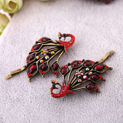 Vintage Peacock Hairpins Set Resin Rhinestones Retro Style Golden Hair Clip