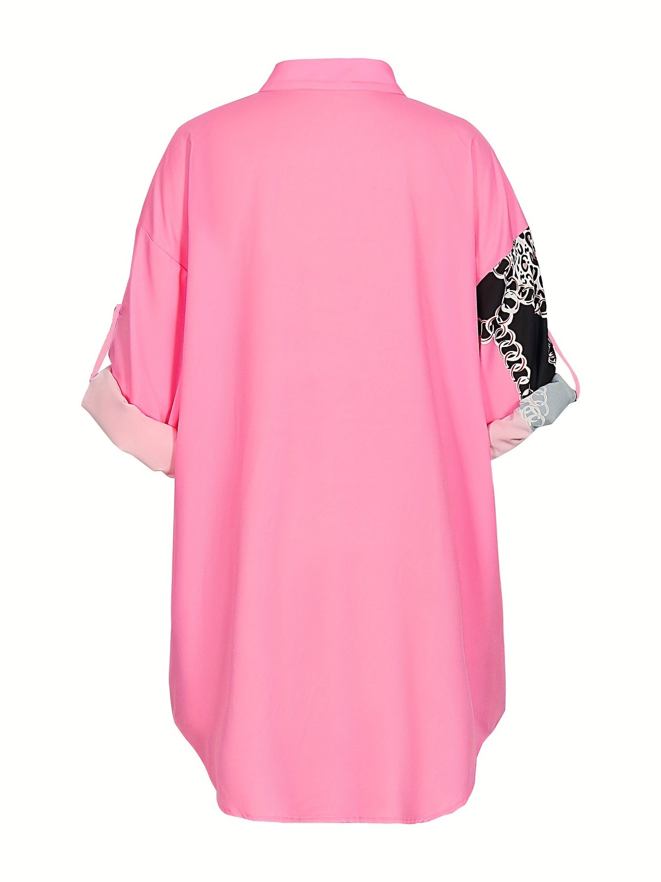  Casual Blouse Women's Plus Chain & Leopard Print Button Up