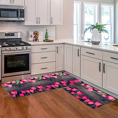 Vintage Rose Kitchen Rugs 2pcs Absorbent Non Slip Comfort Mats