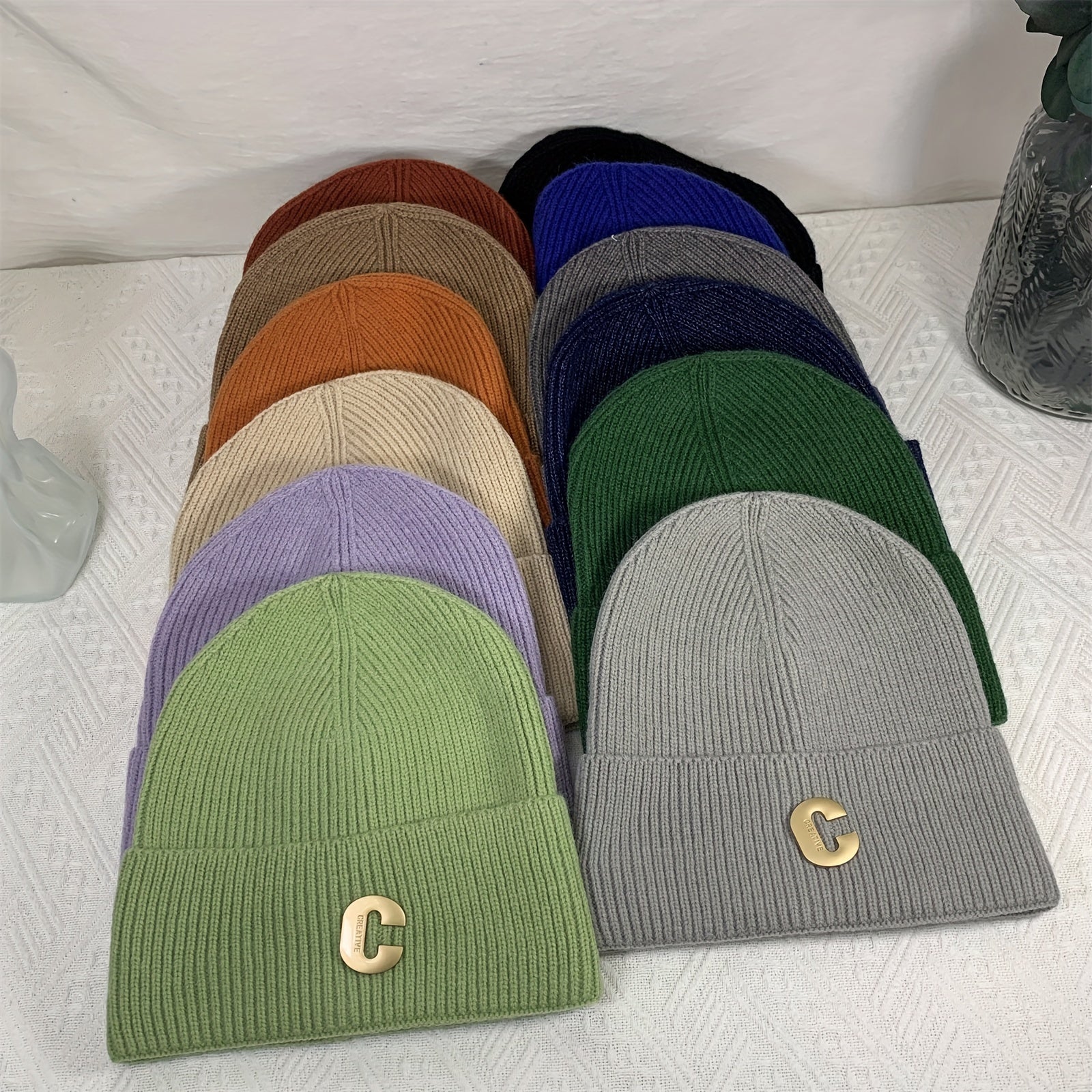 Letter C Decor Knitted Beanie Hat Winter Warm Hat