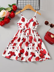 Girls Rose Print High Waist Cami Dress for Summer