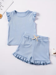 2Pcs Toddler Girls Summer Outfit Sleeveless Tops Shorts Set