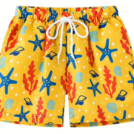 Toddler Boys Starfish Shell Casual Drawstring Waist Shorts Swim Trunks