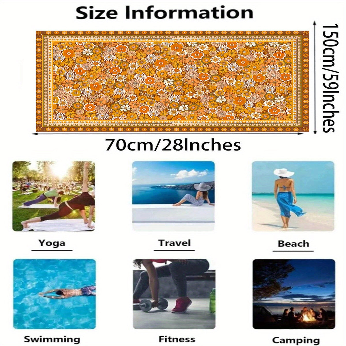 Yellow Flower Pattern Fiber Beach Towel Lightweight Pool Towel