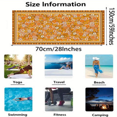 Yellow Flower Pattern Fiber Beach Towel Lightweight Pool Towel