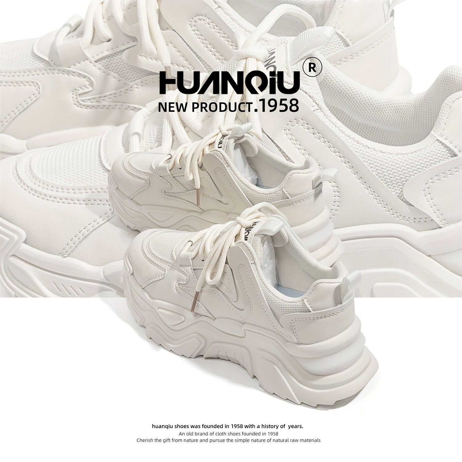 HUANQIU Women's Lace-up Chunky Sneakers Comfy Thick Sole Dad Shoes