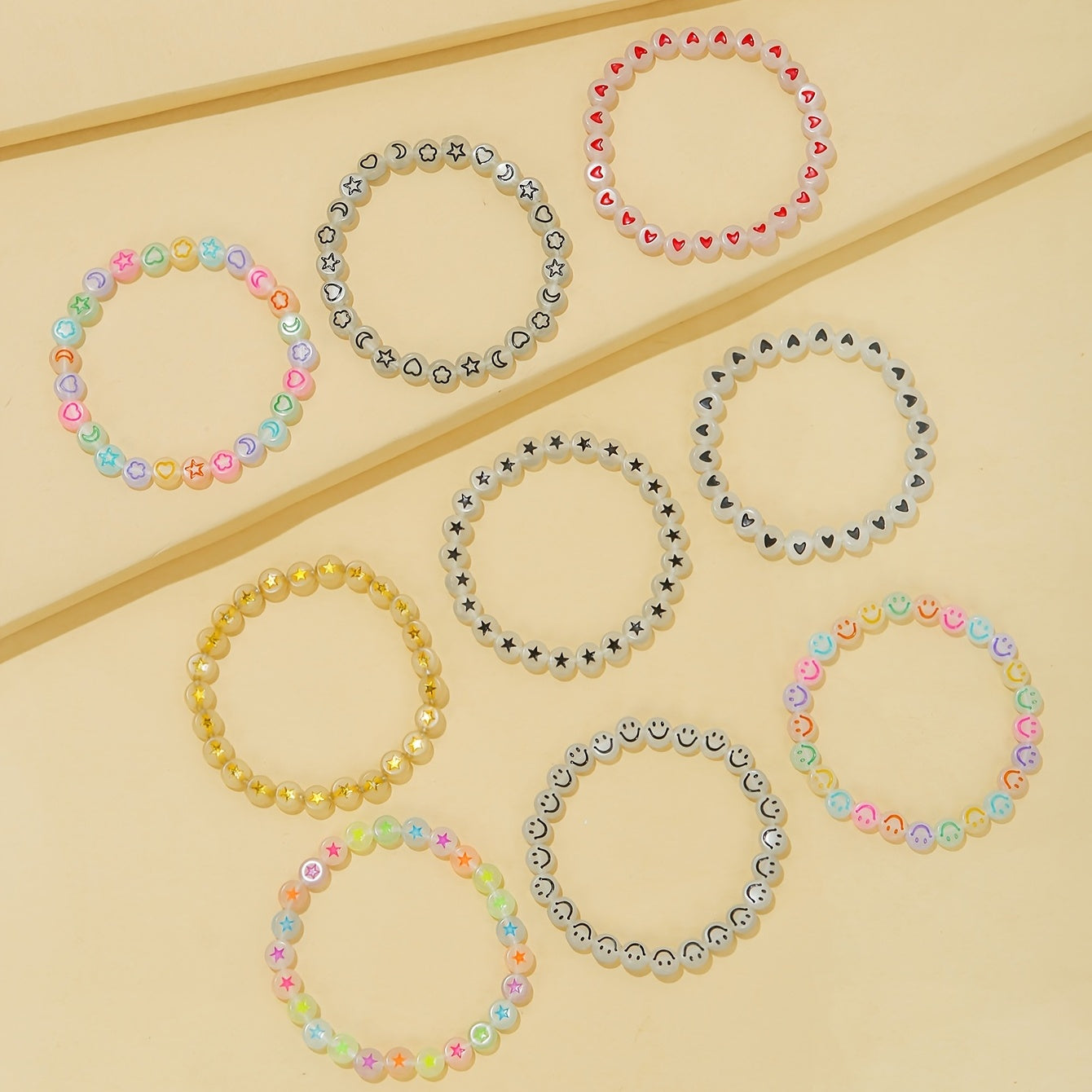 9pcs Girls Luminous Beads Bracelet Set Kids Accessories
