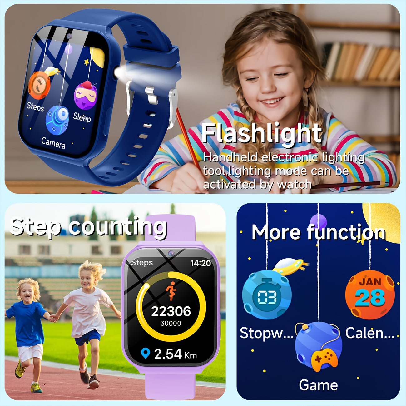 Kids Smart Watch with 18 Games Camera Music Calendar 3 Colors Back to School