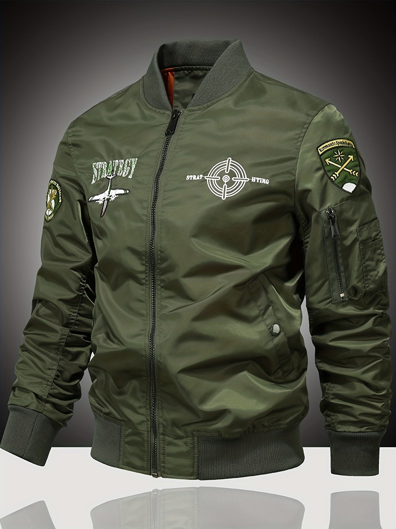 Embroidered Patch Men's Slim Fit Sports Jacket