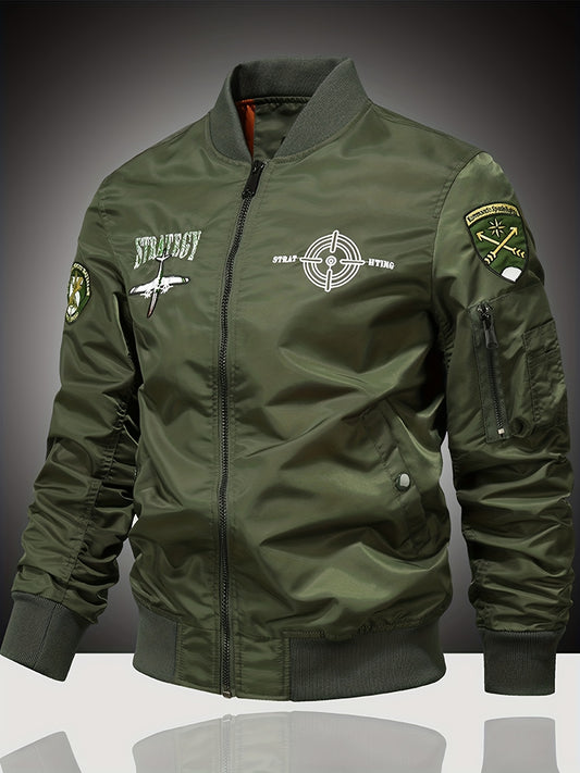 Embroidered Patch Men's Slim Fit Sports Jacket