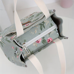 Vintage Floral Tote Bag with Zipper Closure and Front Pocket
