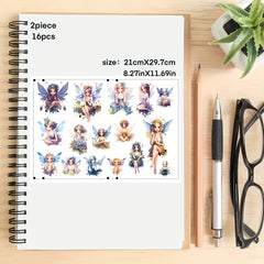 16pcs Retro Flower Fairy Elf Stickers Scrapbook Journal Supplies
