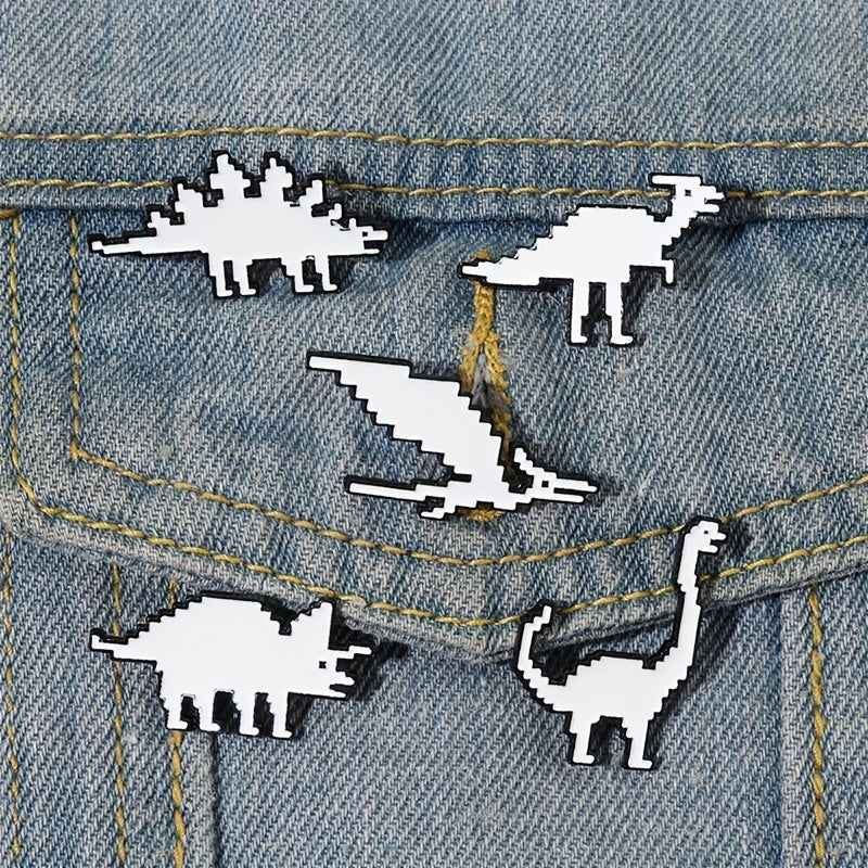 Dino Enamel Pin & Pixels T-Rex Lapel Badges Inspiration Brooches