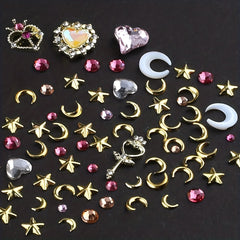 3D Nail Charms Crystal Heart Rhinestones Star Moon Alloy Nail Art Charms