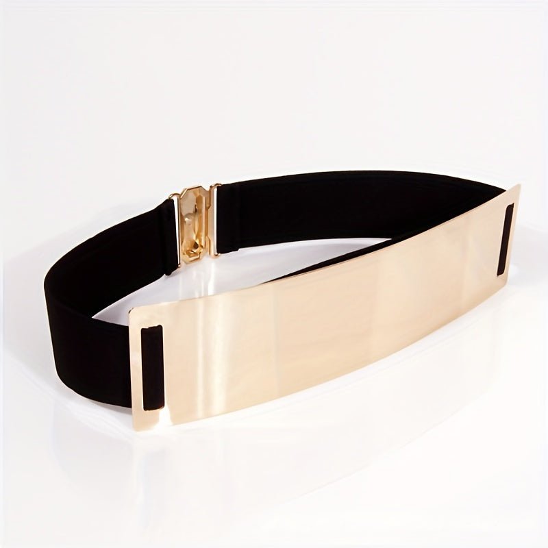 Metal Mirror Stretch Waistband Wide Elastic Belt for Women