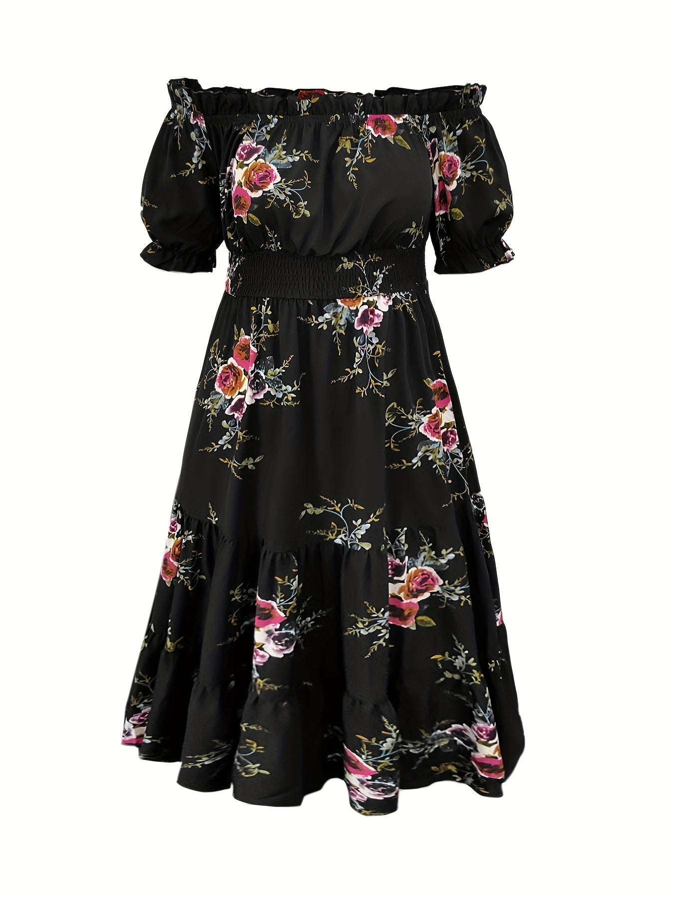  Floral Print Off Shoulder Summer Dress