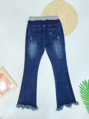 Girls Flared Jeans Denim Pants Elastic Waistband