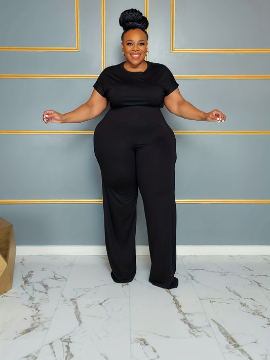  Solid Top & Wide Leg Pants Two Piece Set